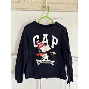 Gap Boys Navy Blue Snoopy Peanuts Winter Long Sleeve Cotton Shirt Sz 5